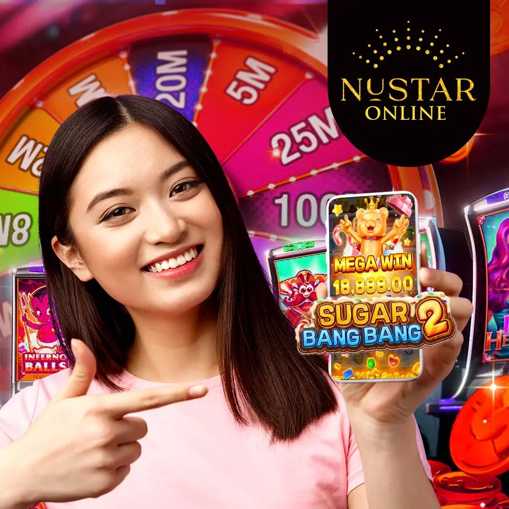 nustar image of a model holding mobile phone promoting online casino